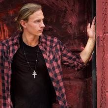 Load image into Gallery viewer, Onyx Beaded Ankh Cross Necklace
